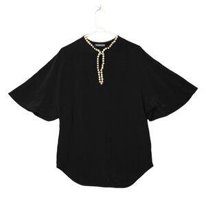Alexander McQueen Pearl Trim Batwing Sleeve Black Top Italy Womens US Size S